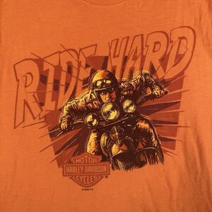 Harley Davidson T Shirt Mens Size Large Orange Ride Hard Capetown South Africa